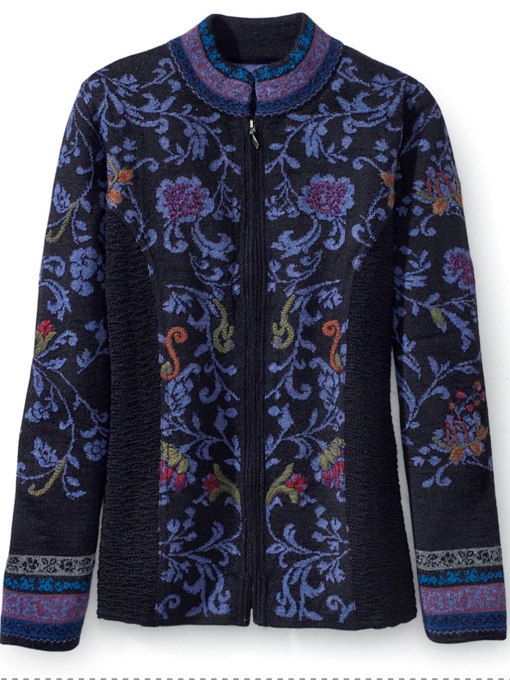 NorthStyle Black Floral Alpaca Blend Zip Up Cardigan Size M